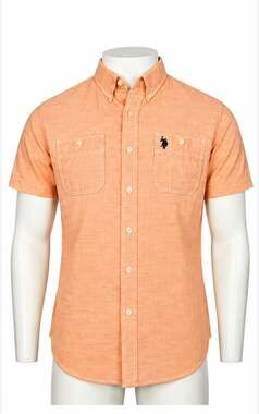 U.S. Polo Assn. Men's L Orange Short Sleeve Button Down Shirt 2 Pockets Casual